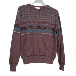 Rob Winter | Vintage Fair Isle Patterned Knit Crewneck Sweater Brown | Size L